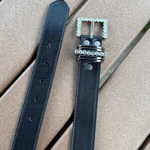 BB Simon Black Leather Belt Bling Rhinestone Buckle XL